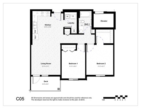 Floor plan for 2 beds, 1 bath, 898 sqft